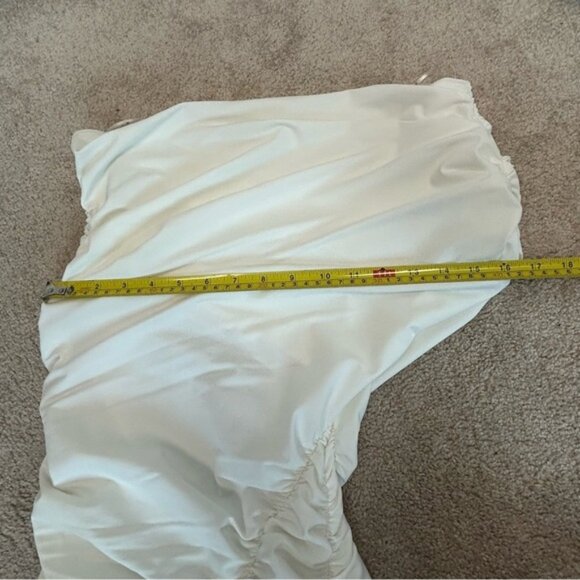 Zara white draped ruched one shoulder asymmetrical bodycon midi dress high slit - Picture 9 of 11